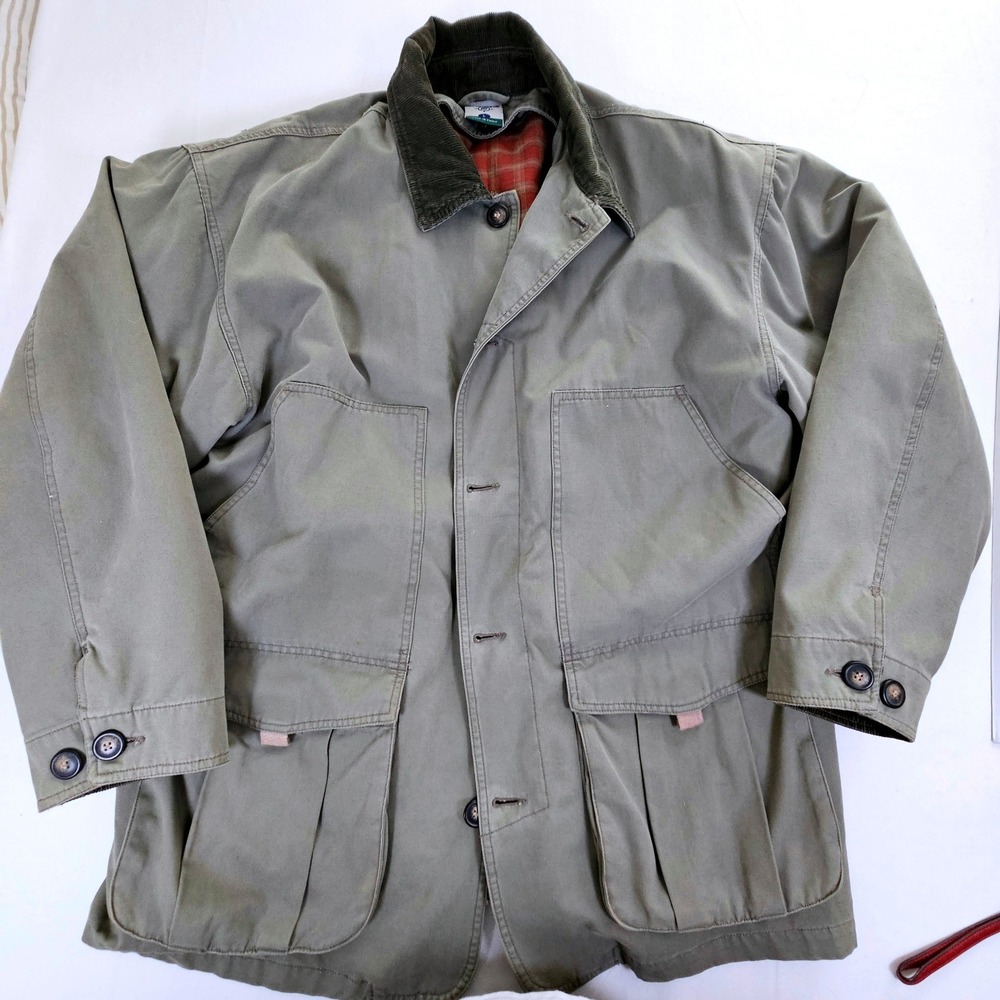 Northeast Outfitters Mens Field Jacket Olive Green Plaid Lined Barn Coat Large